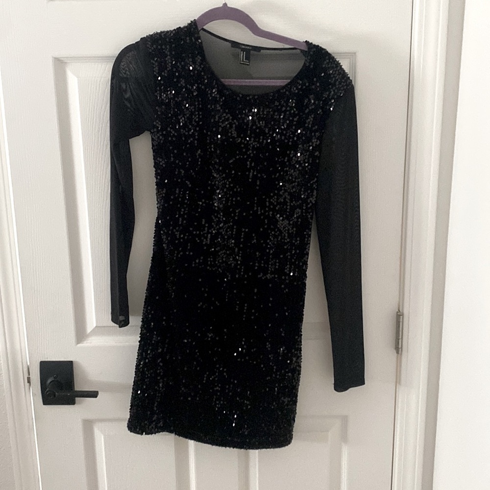 Black Sequin cocktail dress Sheer back